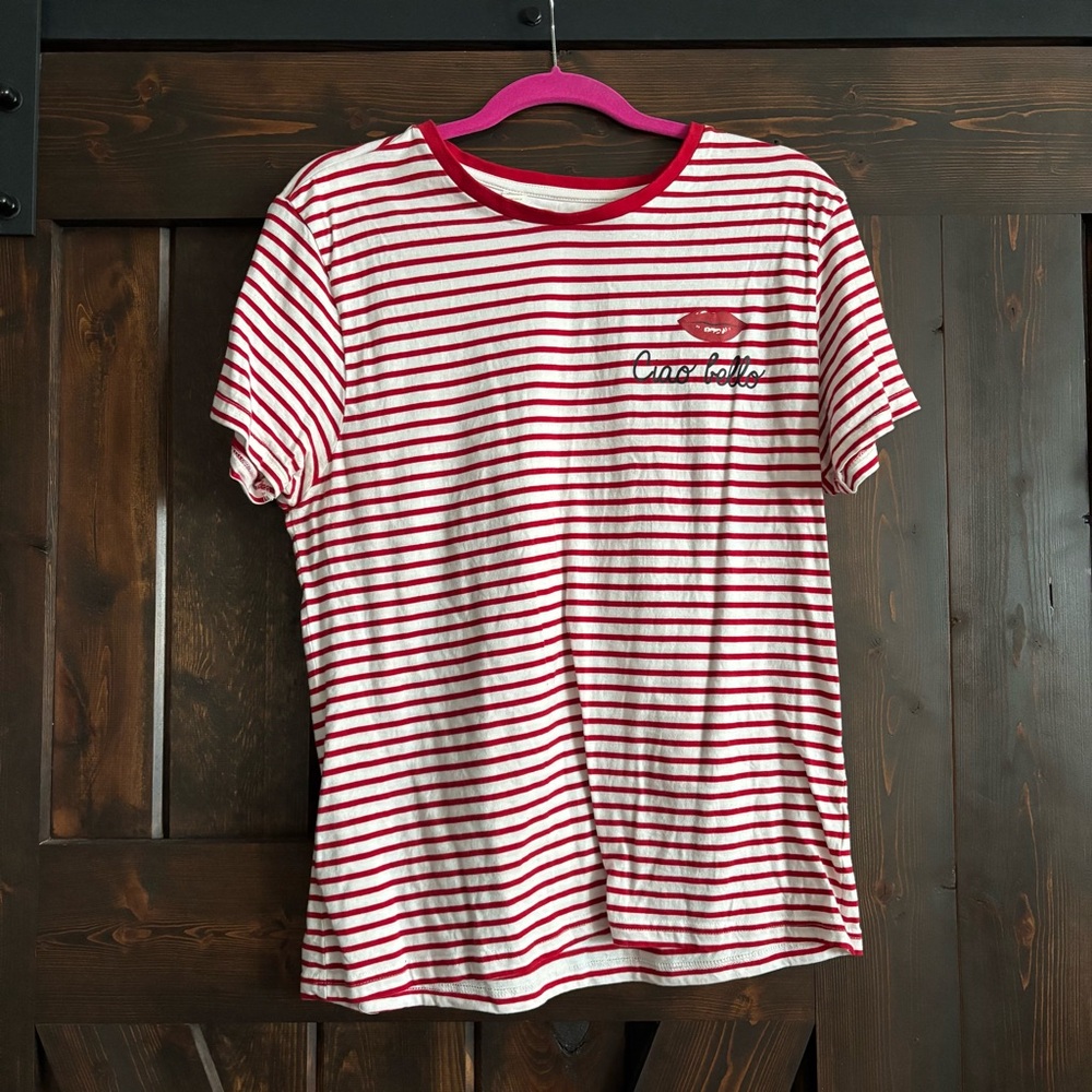 Red and White Striped T-Shirt Italian by Eataly XL